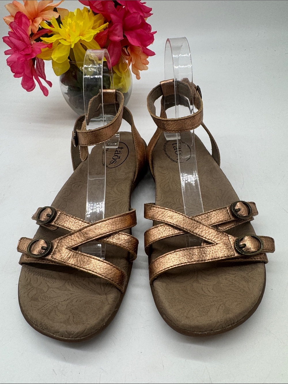 Womens Metallic Gold Strappy Comfort Sandals Size 9 MCS10315A - Picture 2 of 7